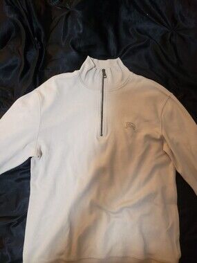 Burberry Cream Half-Zip Sweater with Embroidered Logo
